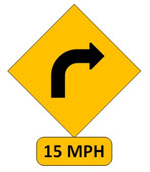 Safe Driving Tips Curve Ahead 15 MPH